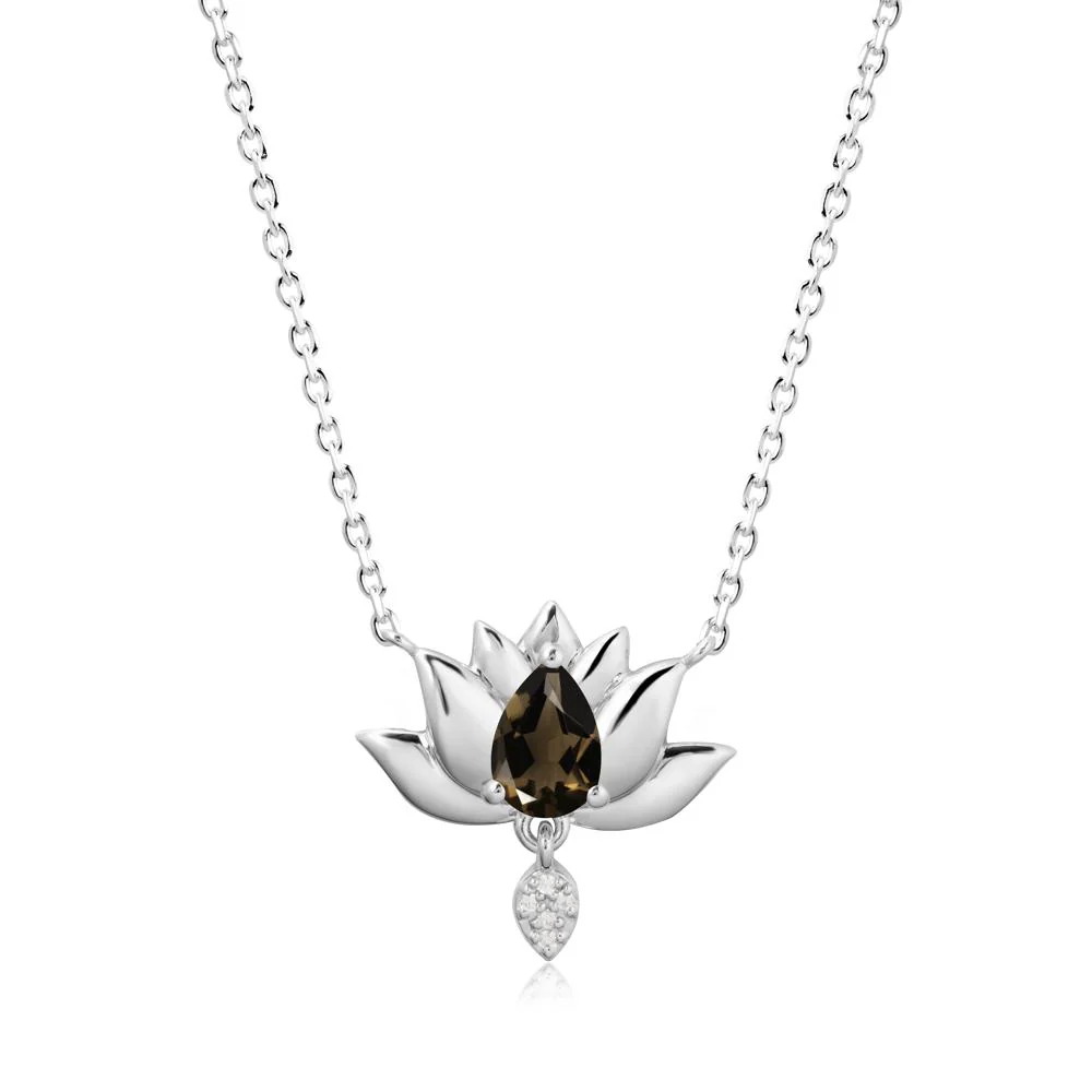 Pear Shaped Smoky Quartz Lotus Flower Pendant