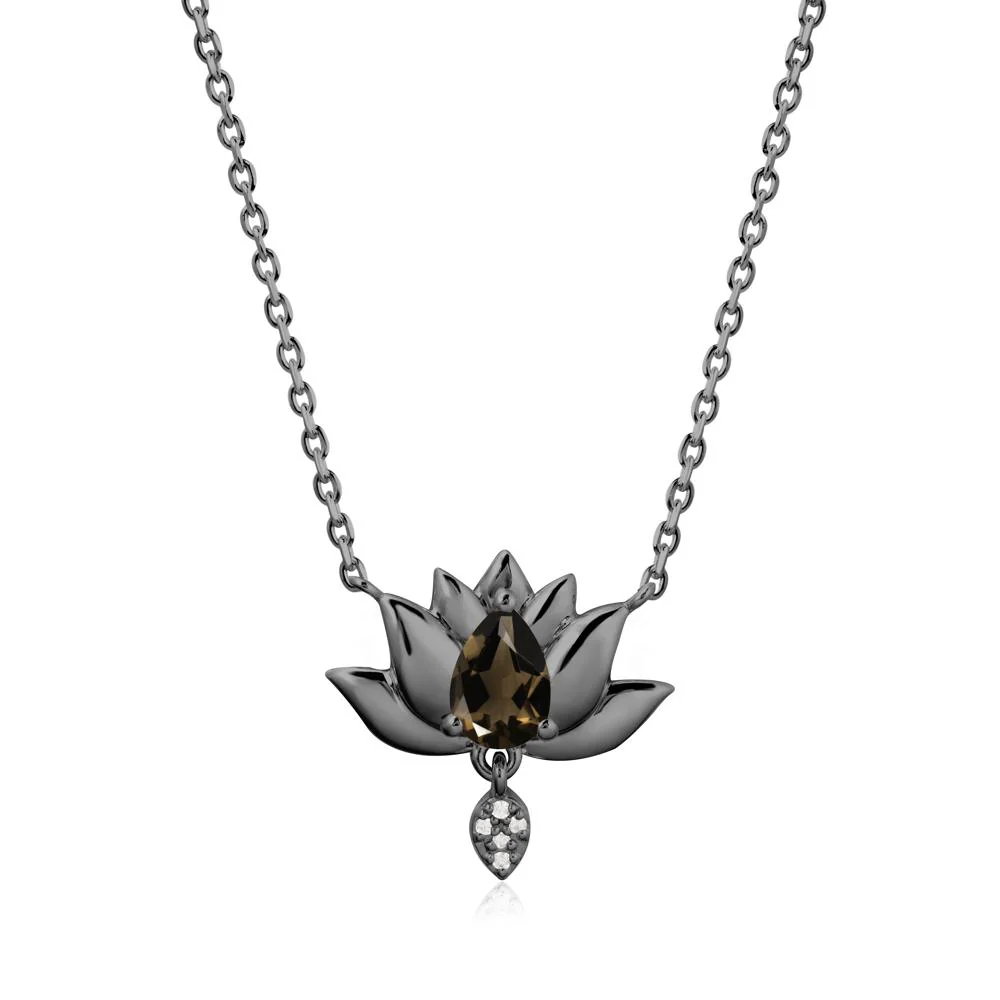 Pear Shaped Smoky Quartz Lotus Flower Pendant - Image 8