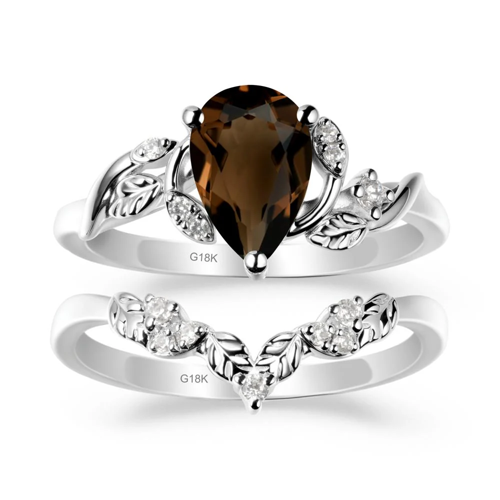 Pear-Shaped Smoky Quartz Ring Set with Leaf - Image 5
