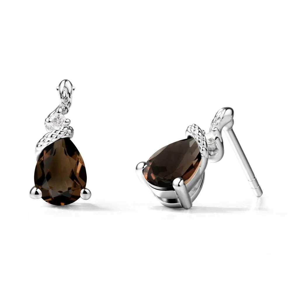 Pear Shaped Smoky Quartz Stud Snake Earrings - Image 6