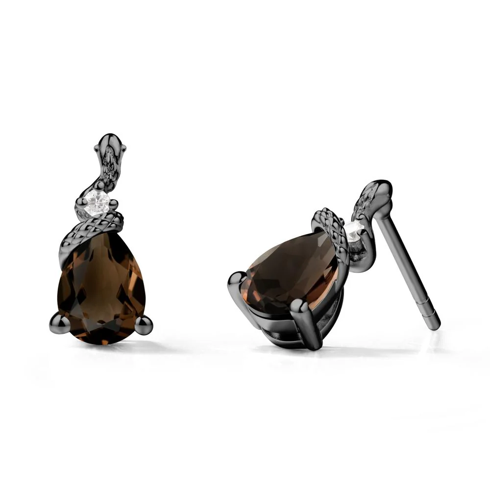 Pear Shaped Smoky Quartz Stud Snake Earrings - Image 8
