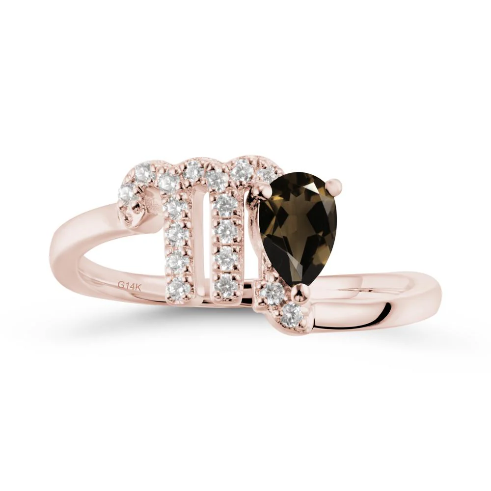 Pear Shaped Smoky Quartz Virgo Zodiac Bypass Ring