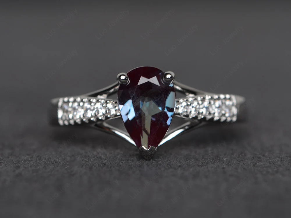 Pear Shaped Split Shank Alexandrite Ring