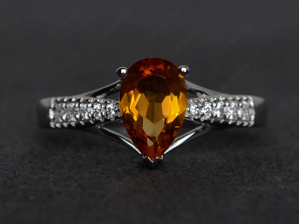 Pear Shaped Split Shank Citrine Ring