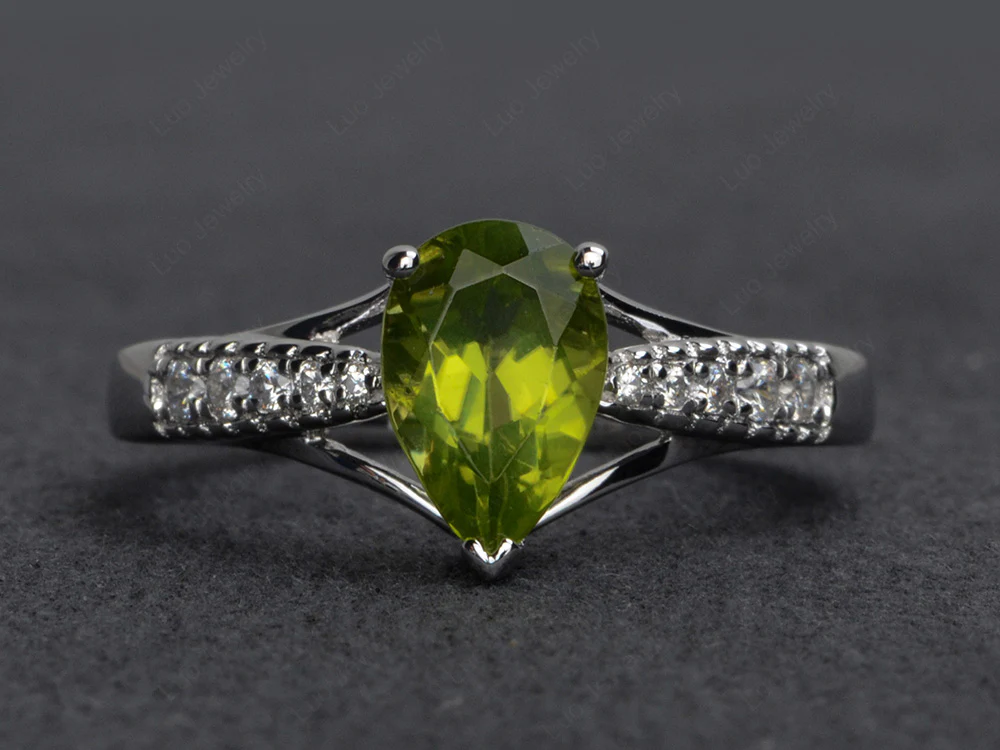 Pear Shaped Split Shank Peridot Ring
