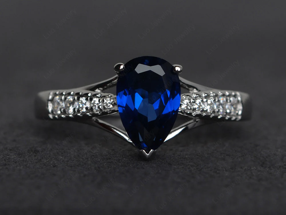 Pear Shaped Split Shank Sapphire Ring