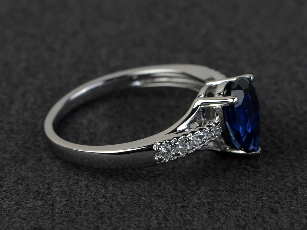 Pear Shaped Split Shank Sapphire Ring - Image 2