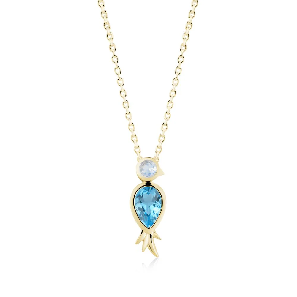 Pear Shaped Swiss Blue Topaz and Moonstone Bird Pendant Neckalce - Image 4
