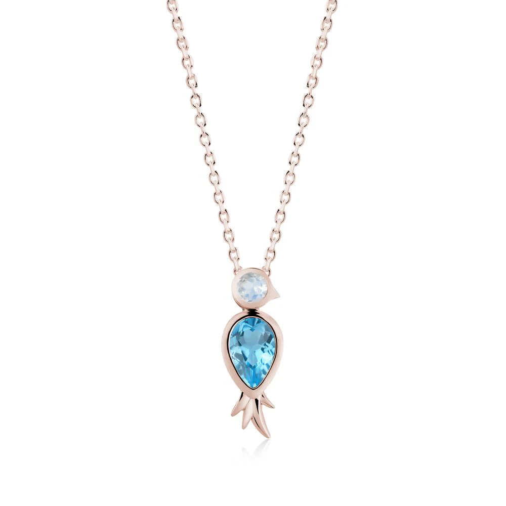 Pear Shaped Swiss Blue Topaz and Moonstone Bird Pendant Neckalce - Image 7