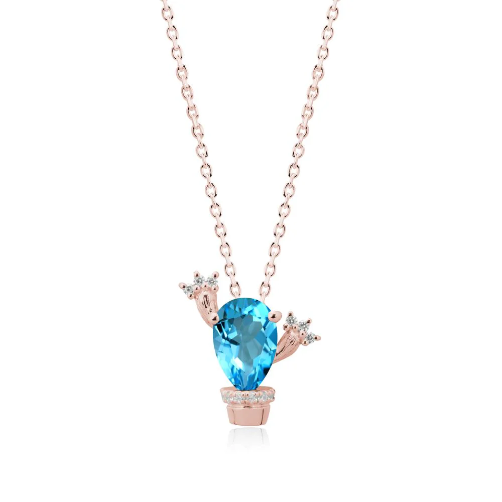 Pear Shaped Swiss Blue Topaz Cactus Pendant - Image 4