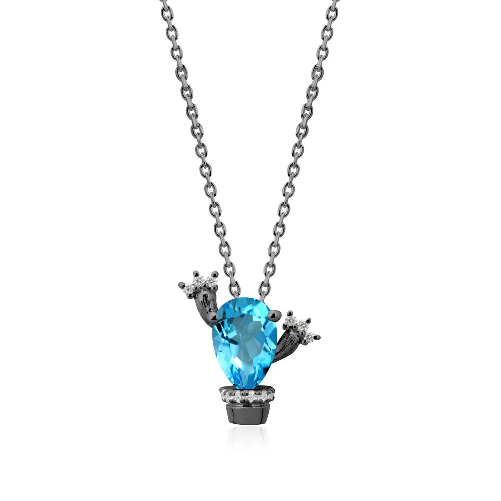 Pear Shaped Swiss Blue Topaz Cactus Pendant - Image 7