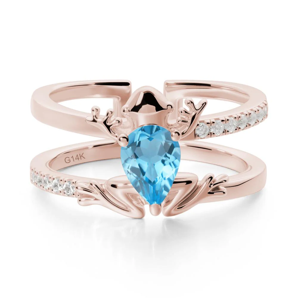Pear Shaped Swiss Blue Topaz Frog Open Ring