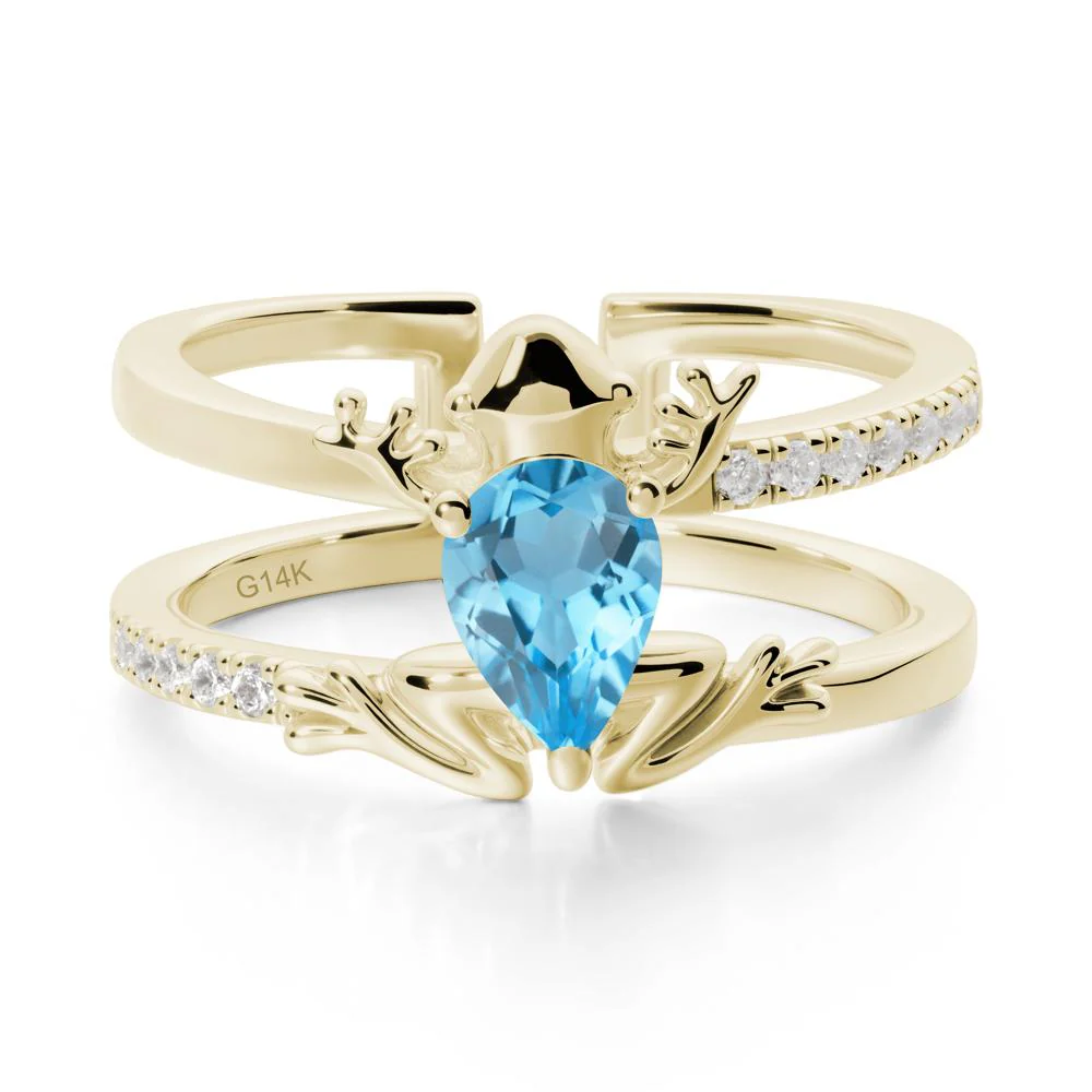 Pear Shaped Swiss Blue Topaz Frog Open Ring - Image 3