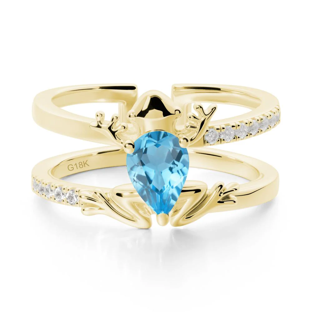 Pear Shaped Swiss Blue Topaz Frog Open Ring - Image 6