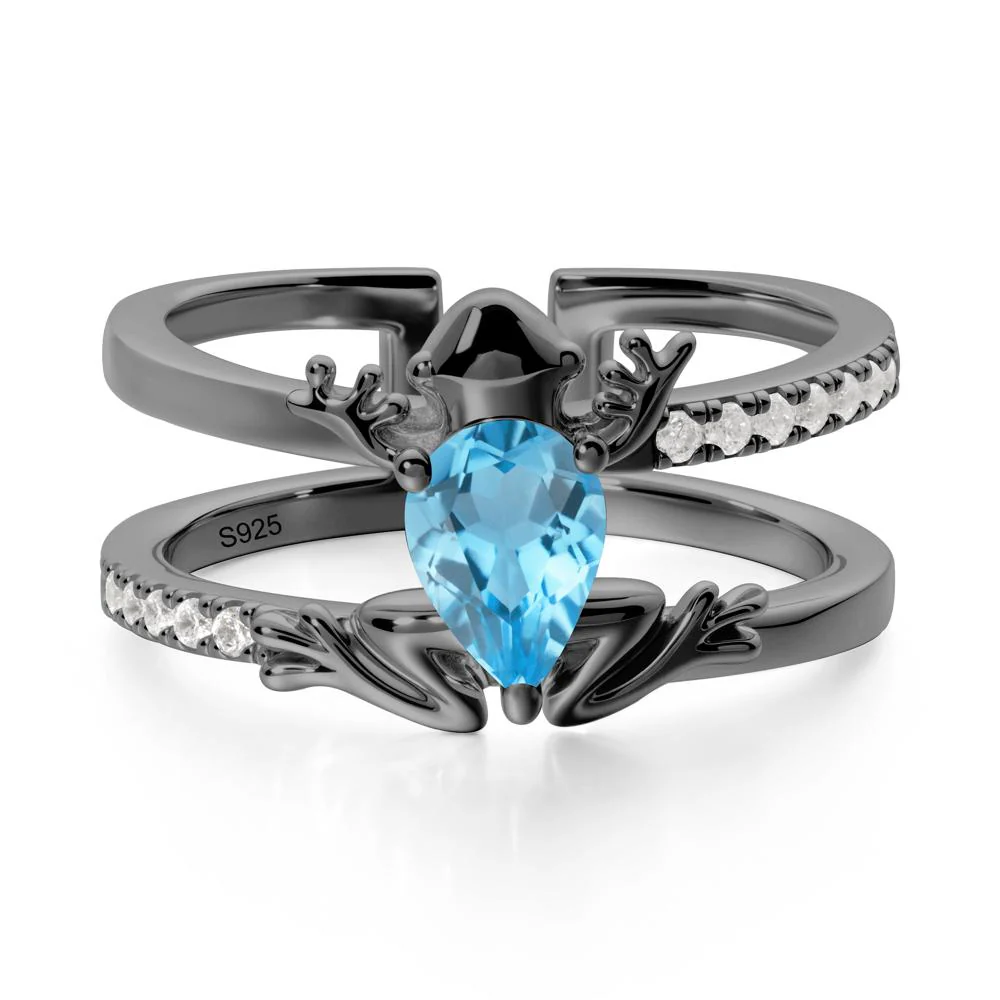 Pear Shaped Swiss Blue Topaz Frog Open Ring - Image 7