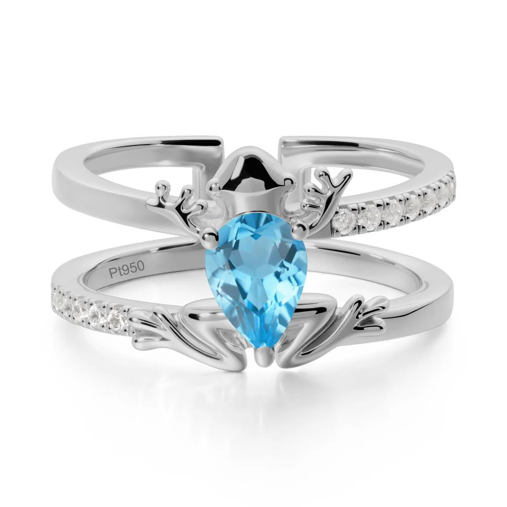 Pear Shaped Swiss Blue Topaz Frog Open Ring - Image 8