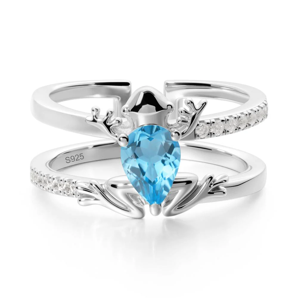 Pear Shaped Swiss Blue Topaz Frog Open Ring - Image 9