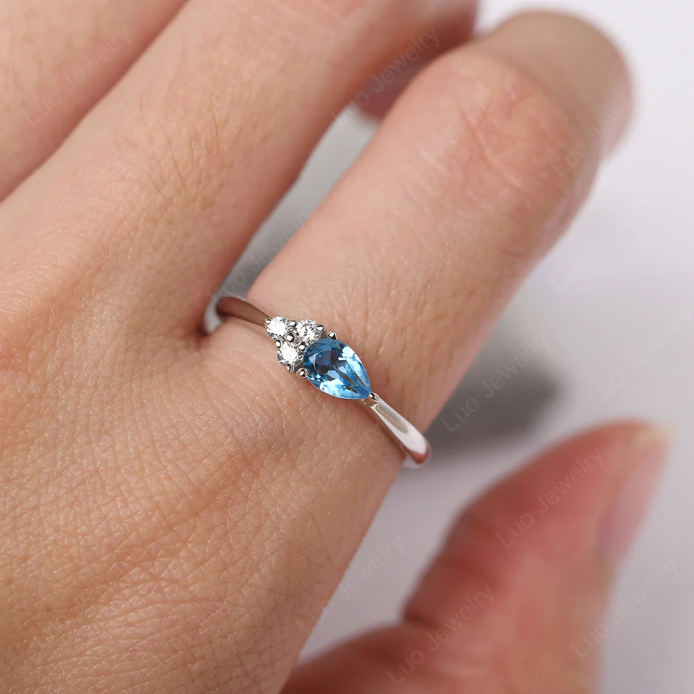 Petite Pear Shaped Swiss Blue Topaz Ring - Image 5