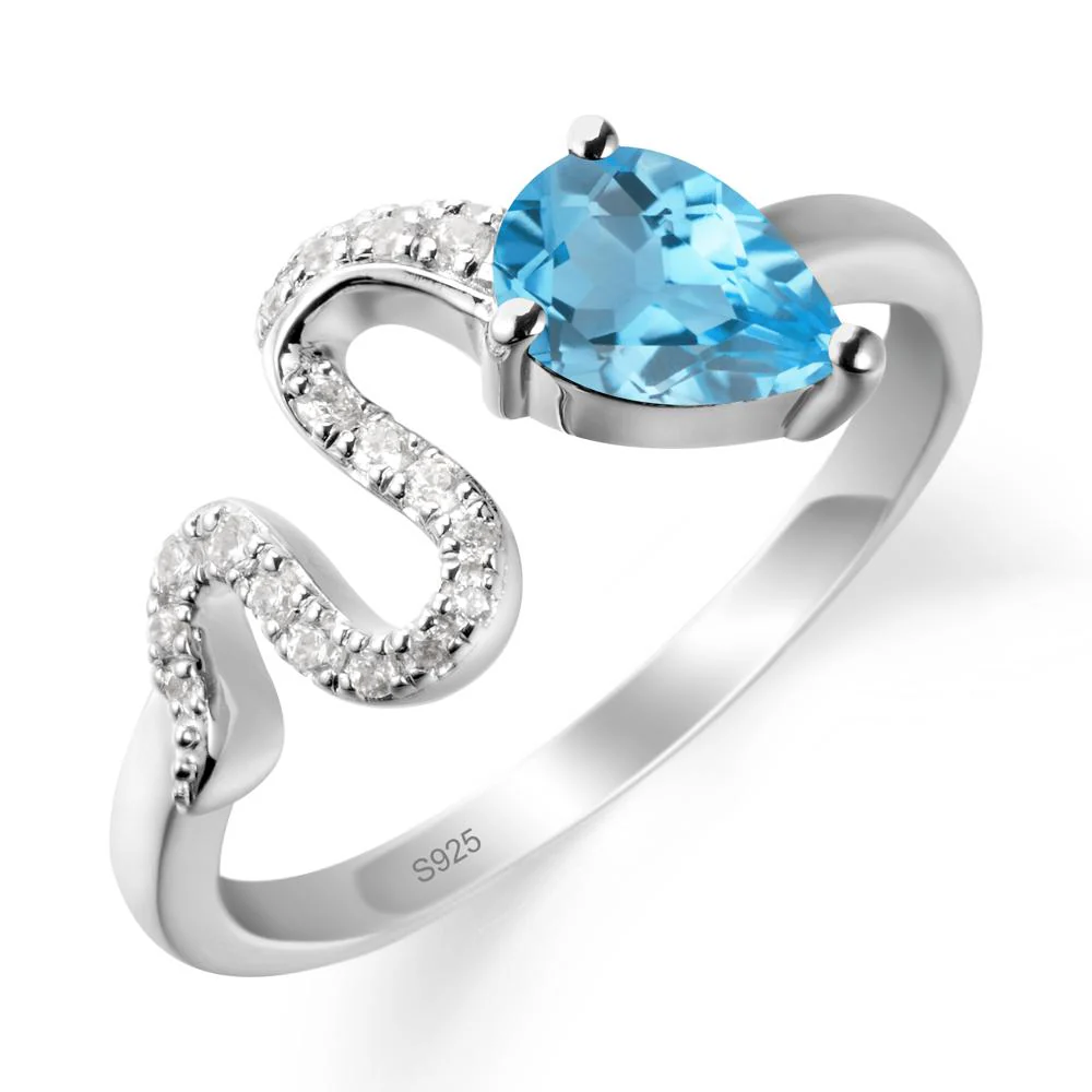 Pear Shaped Swiss Blue Topaz Snake Ring - Image 9