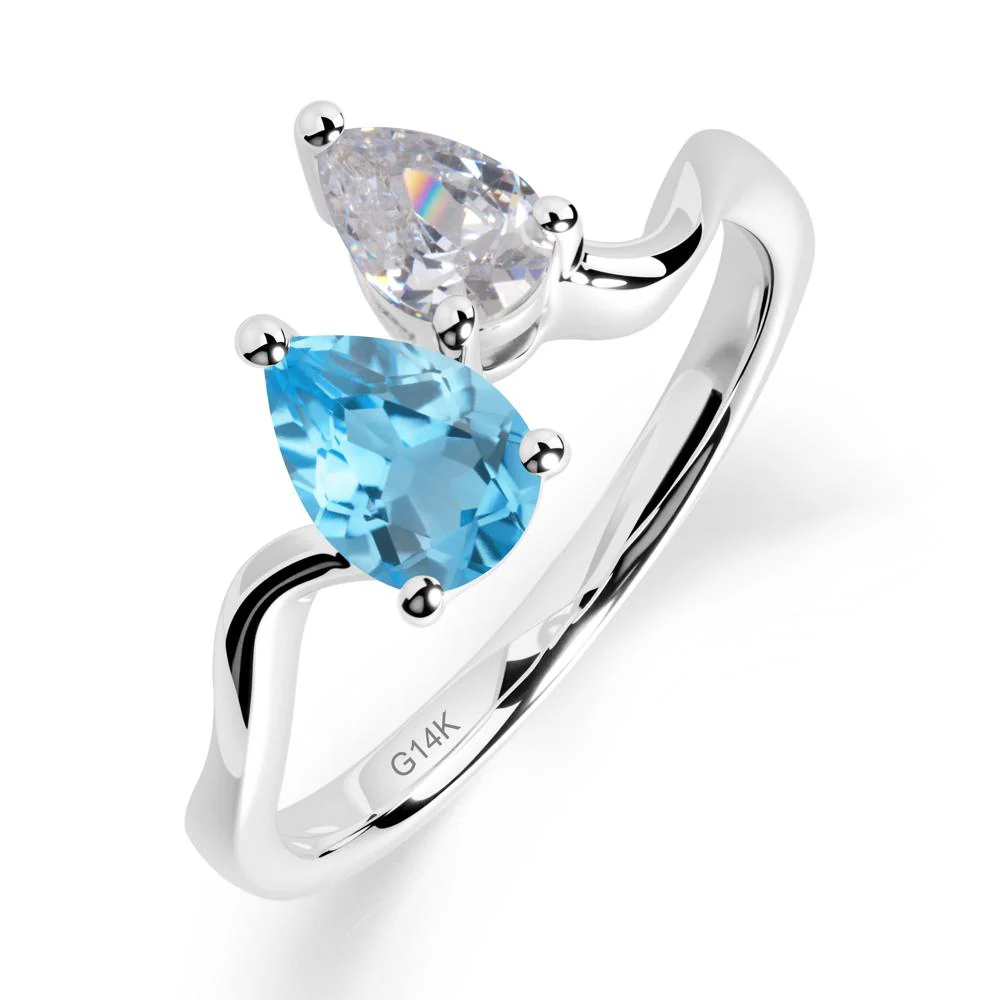 Pear Shaped Swiss Blue Topaz Toi Et Moi Ring - Image 4