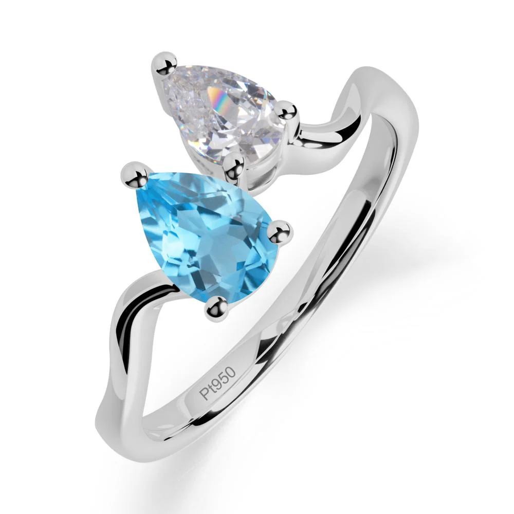 Pear Shaped Swiss Blue Topaz Toi Et Moi Ring - Image 7