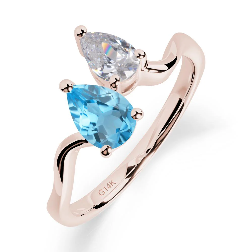 Pear Shaped Swiss Blue Topaz Toi Et Moi Ring - Image 9