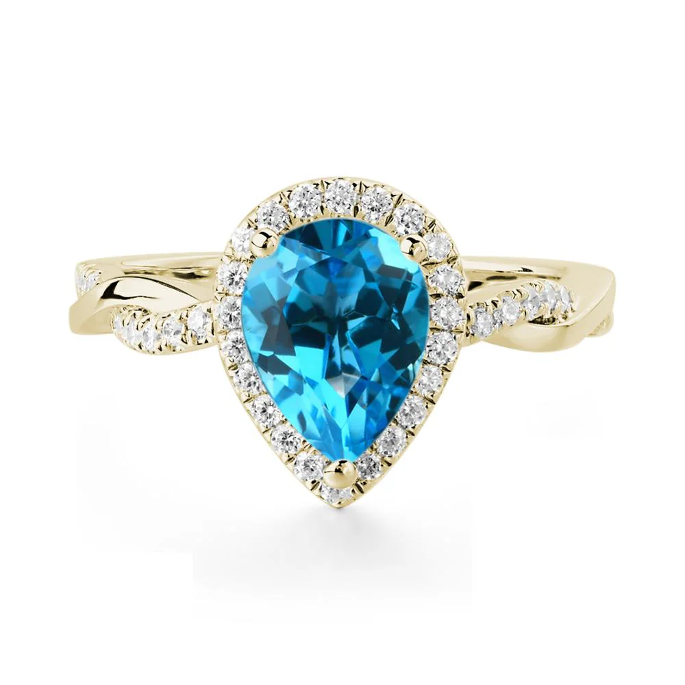 Swiss Blue Topaz Twisted Halo Engagement Ring