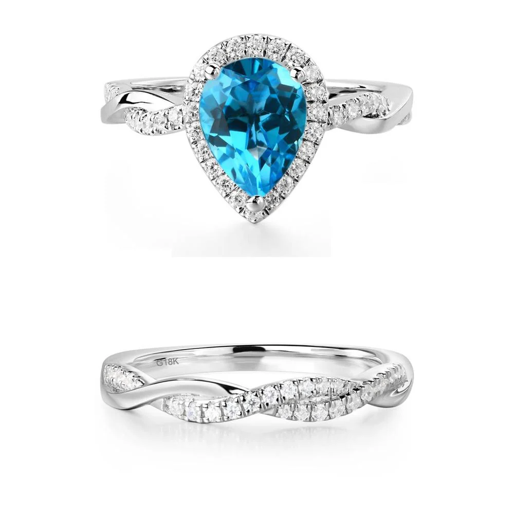 Swiss Blue Topaz Twisted Halo Engagement Ring - Image 17