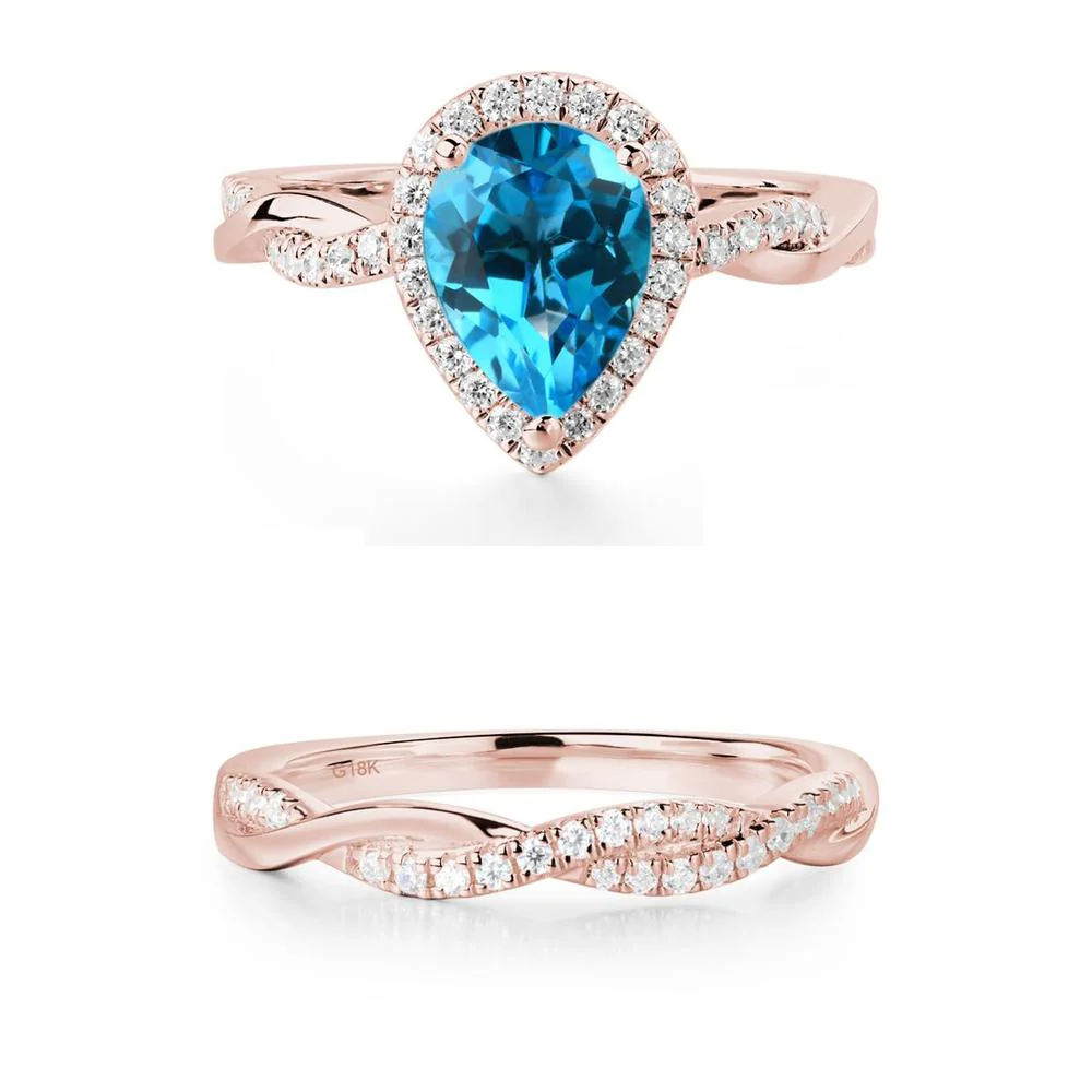 Swiss Blue Topaz Twisted Halo Engagement Ring - Image 19