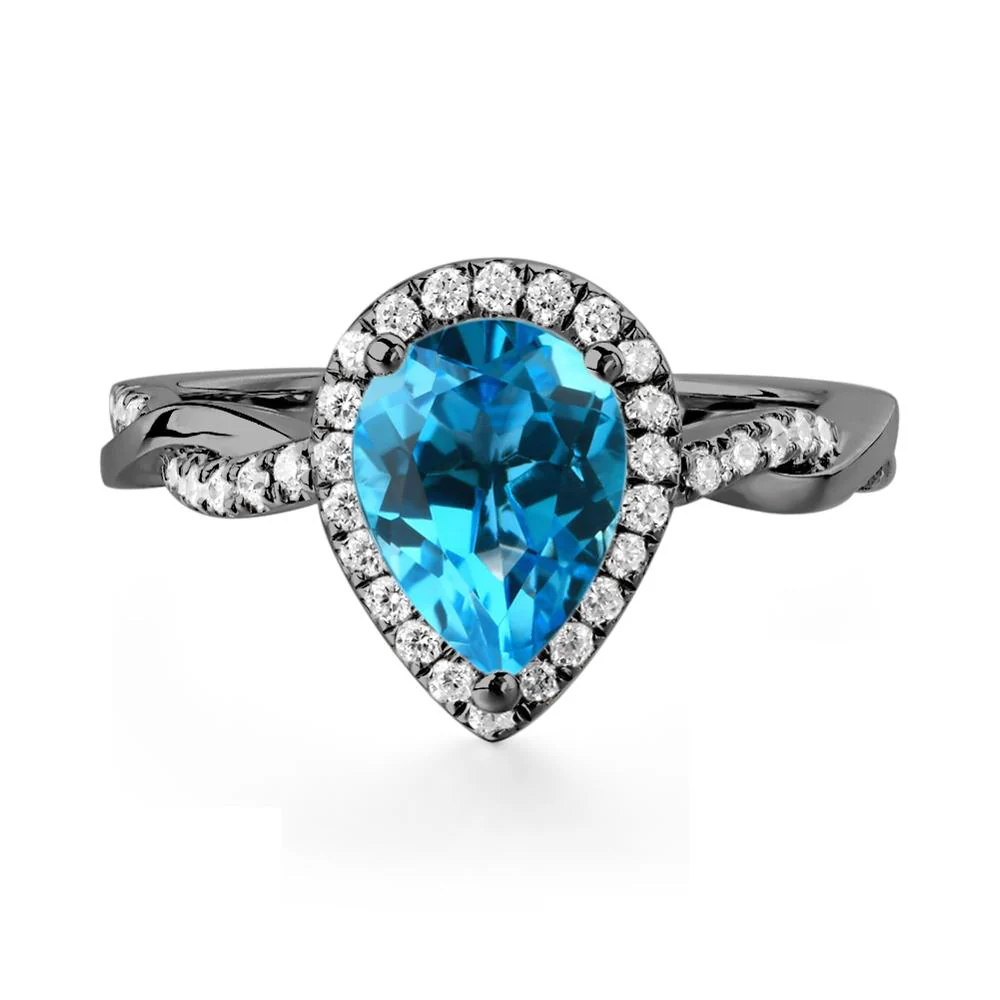 Swiss Blue Topaz Twisted Halo Engagement Ring - Image 2