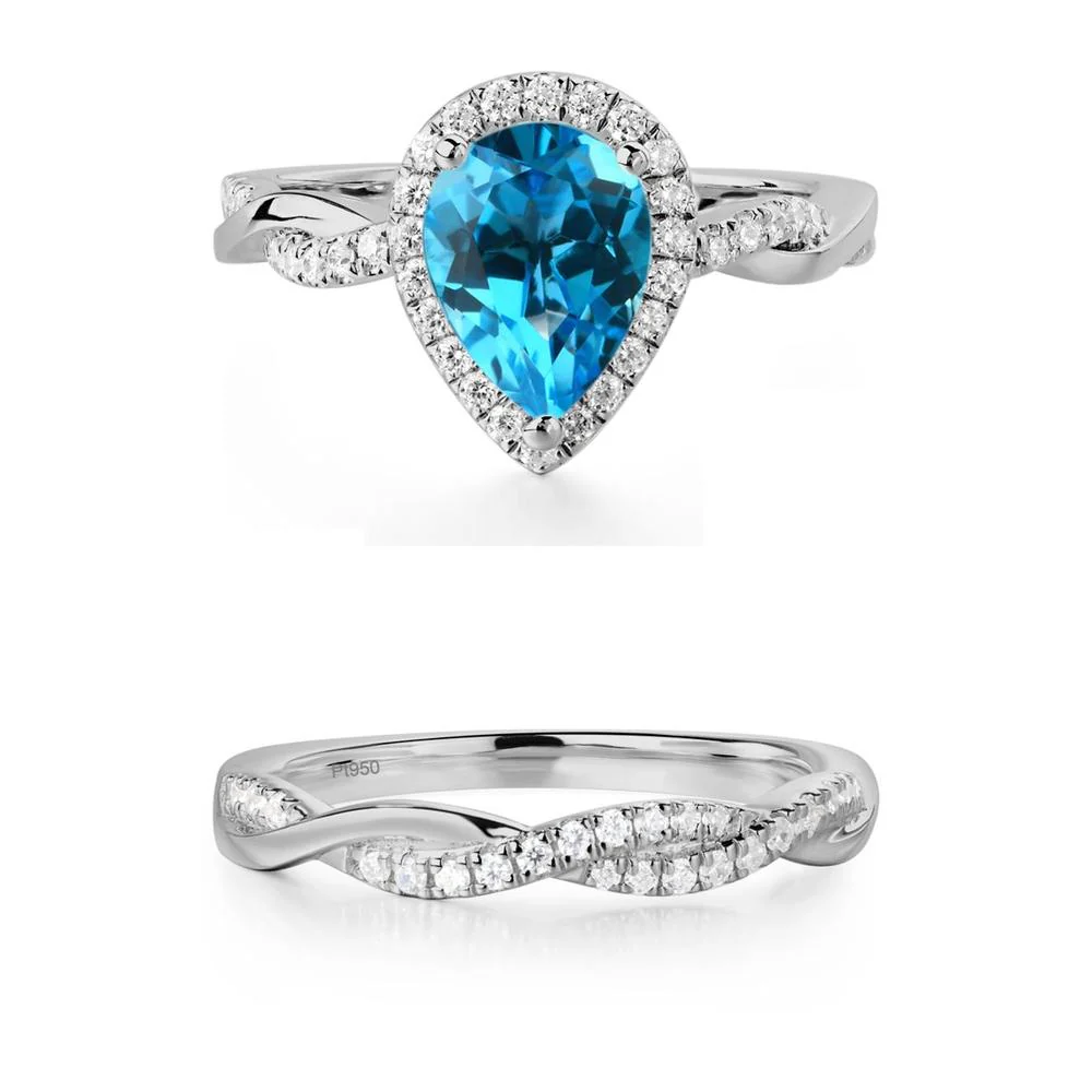 Swiss Blue Topaz Twisted Halo Engagement Ring - Image 21