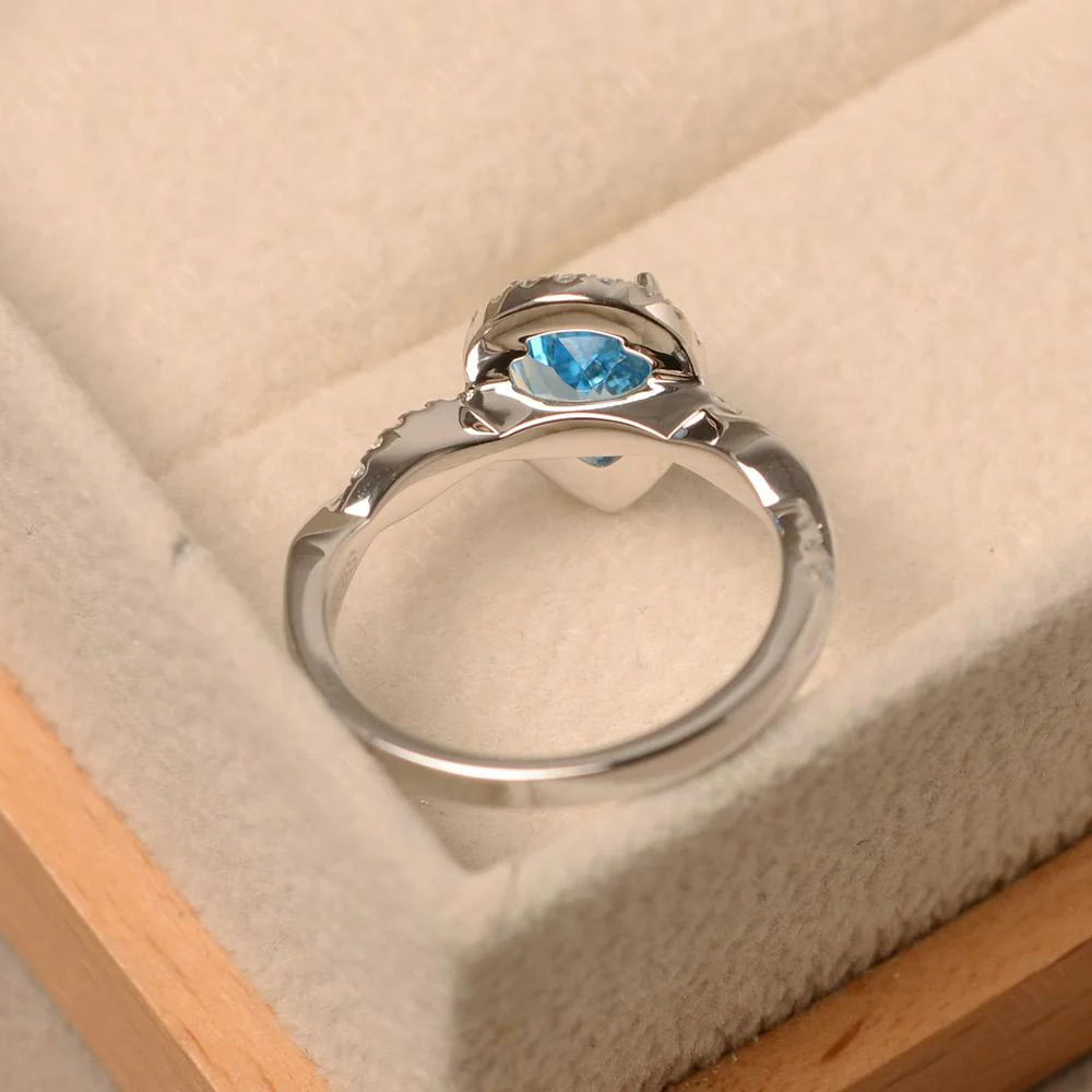Swiss Blue Topaz Twisted Halo Engagement Ring - Image 31