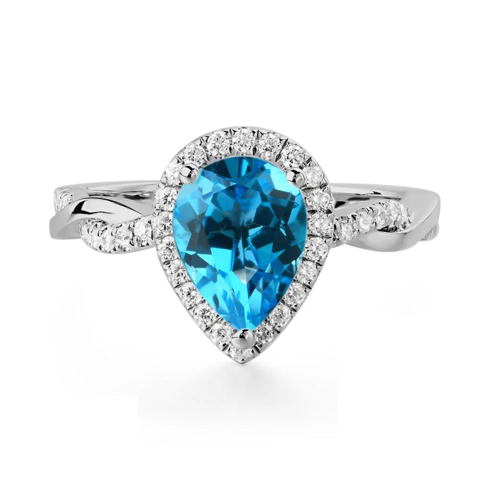 Swiss Blue Topaz Twisted Halo Engagement Ring - Image 6