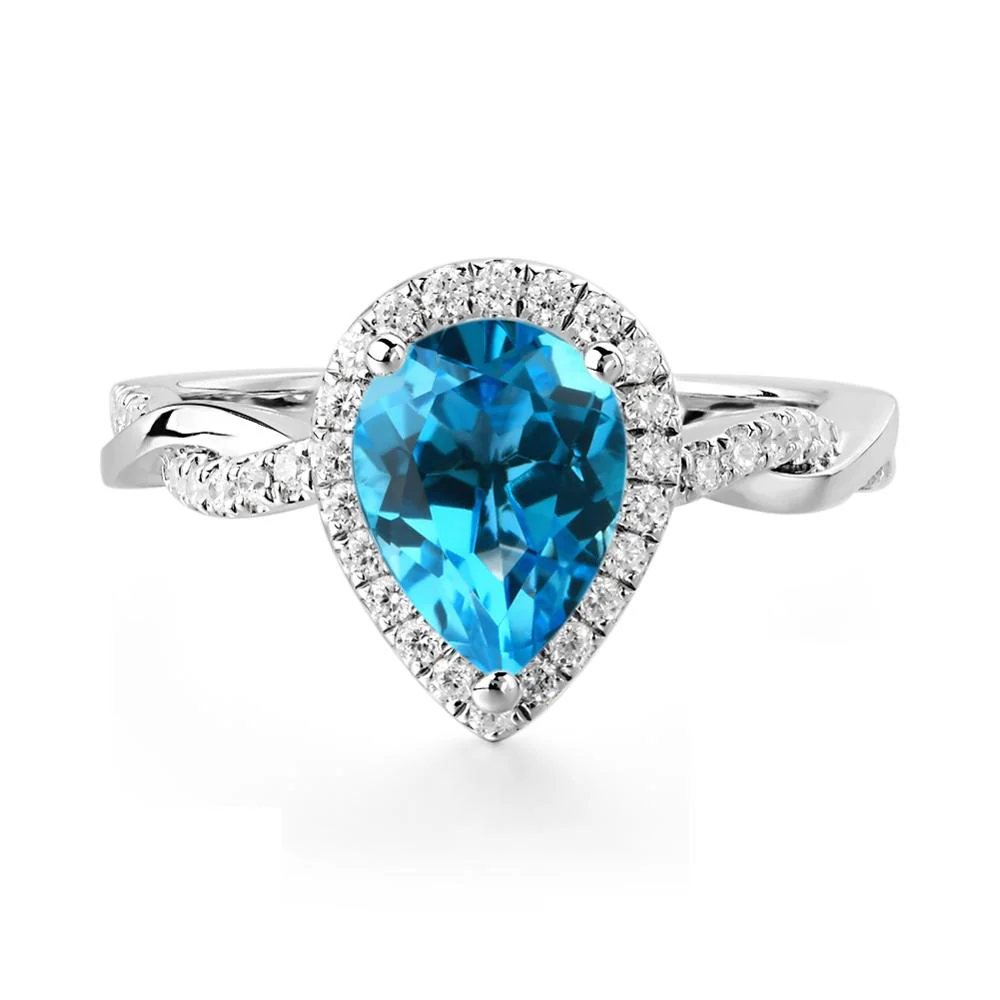 Swiss Blue Topaz Twisted Halo Engagement Ring - Image 7