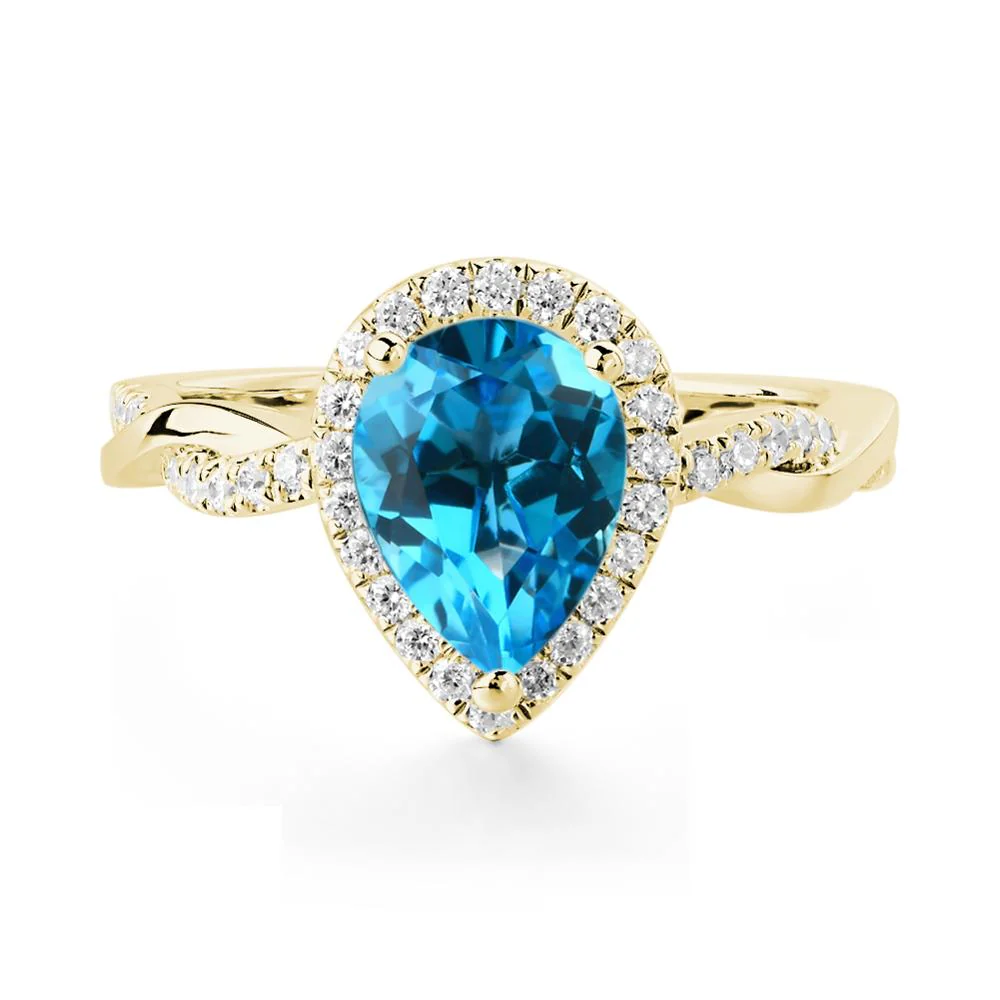 Swiss Blue Topaz Twisted Halo Engagement Ring - Image 9