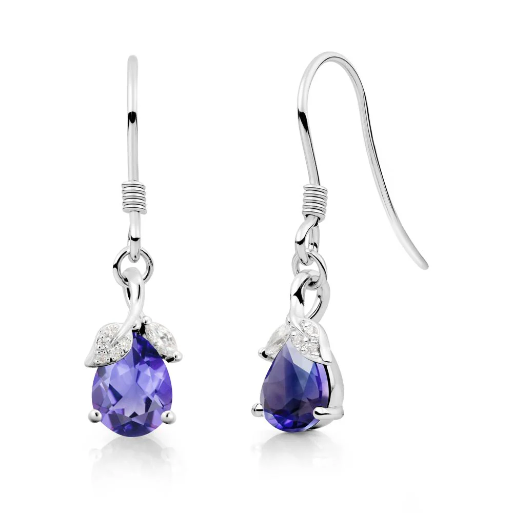 Pear Shaped Tanzanite Leaf Dangle Earrings - Image 7