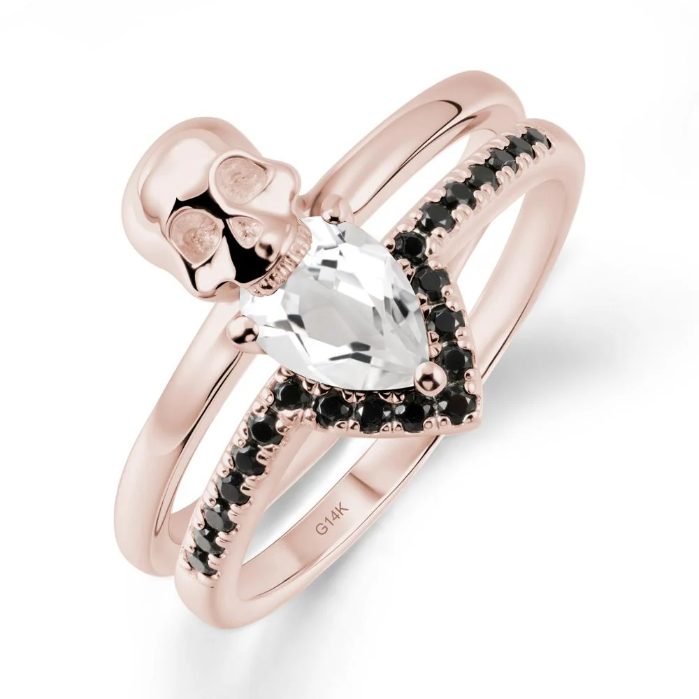 Pear Shaped White Topaz and Black Spinel Halloween Ring - Image 2