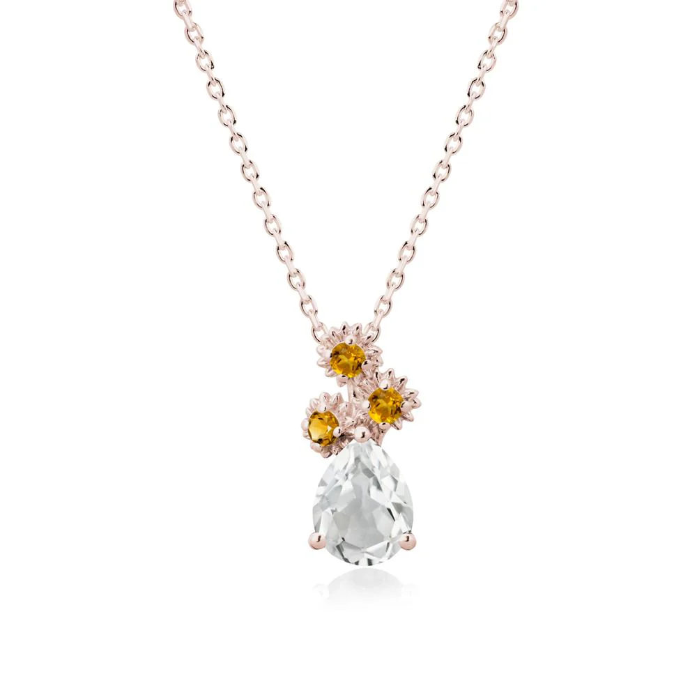 Pear Shaped White Topaz and Citrine Sunflower Necklace