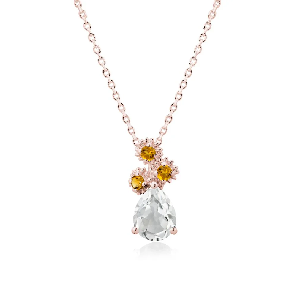 Pear Shaped White Topaz and Citrine Sunflower Necklace - Image 4