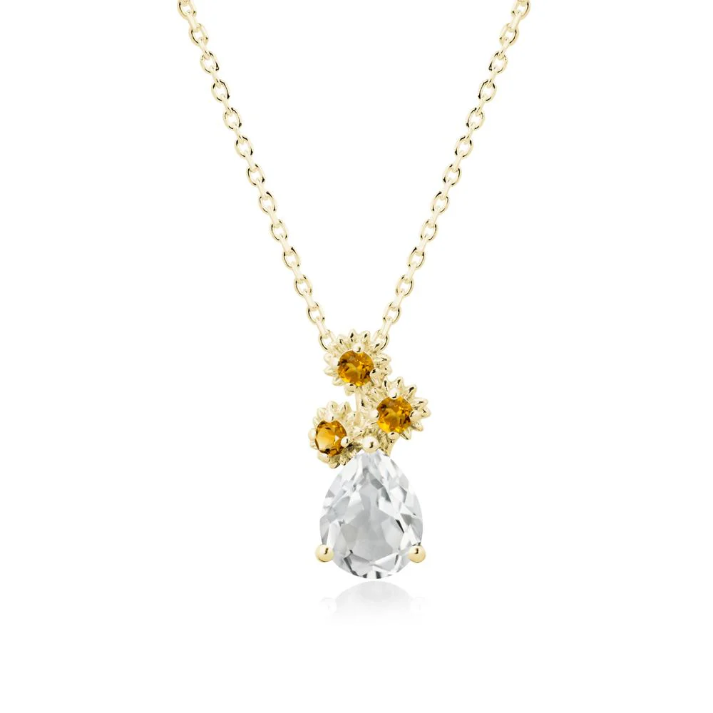 Pear Shaped White Topaz and Citrine Sunflower Necklace - Image 6