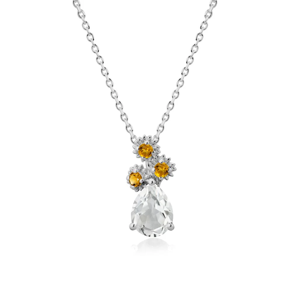Pear Shaped White Topaz and Citrine Sunflower Necklace - Image 8