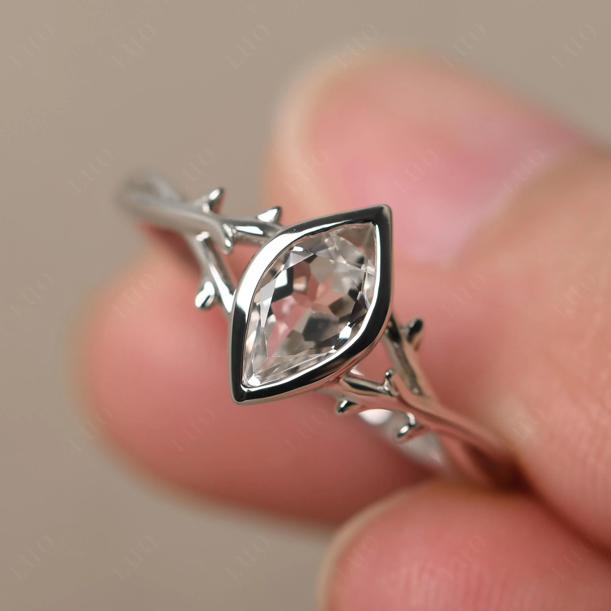 White Topaz Twig Bezel Set Ring - Image 29