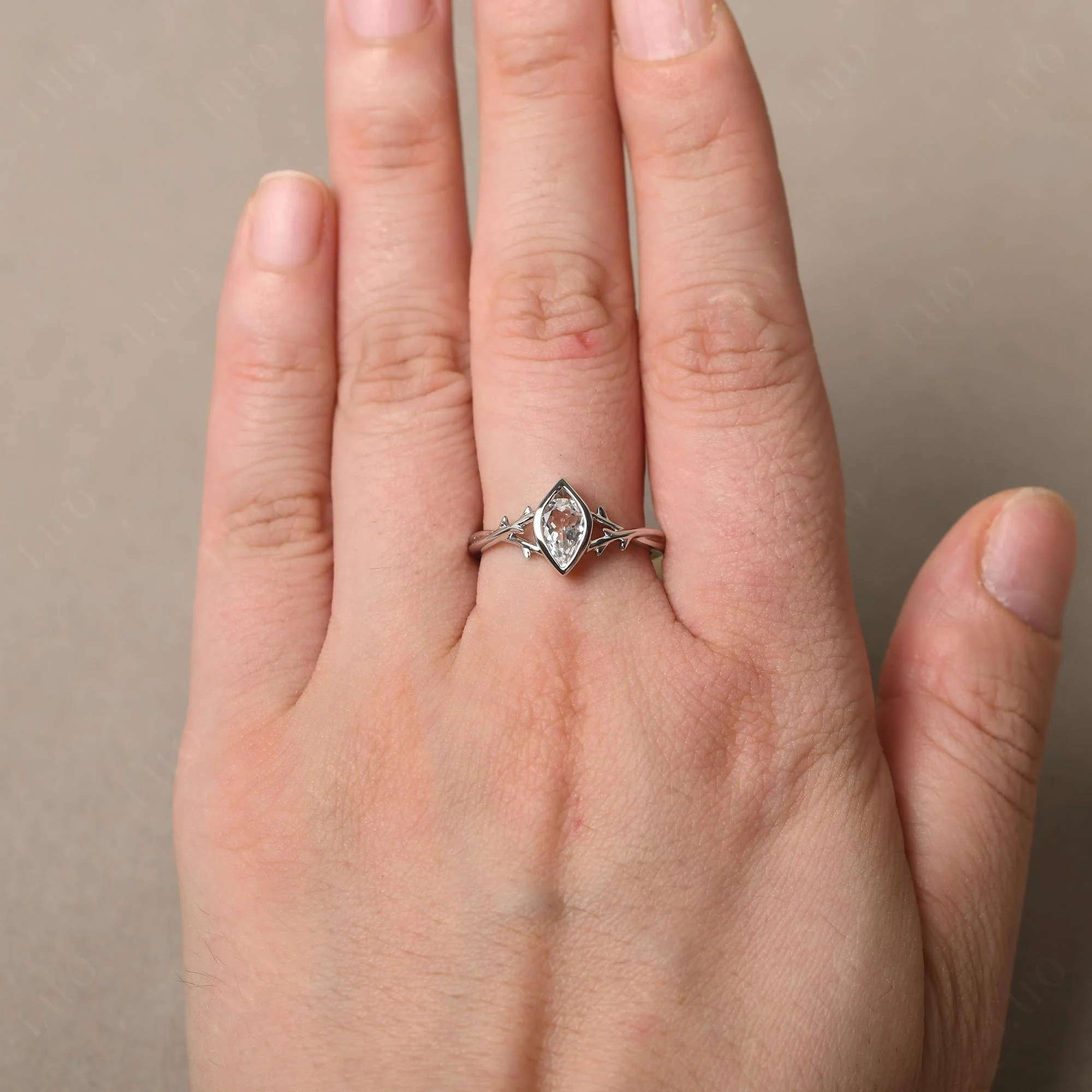 White Topaz Twig Bezel Set Ring - Image 33