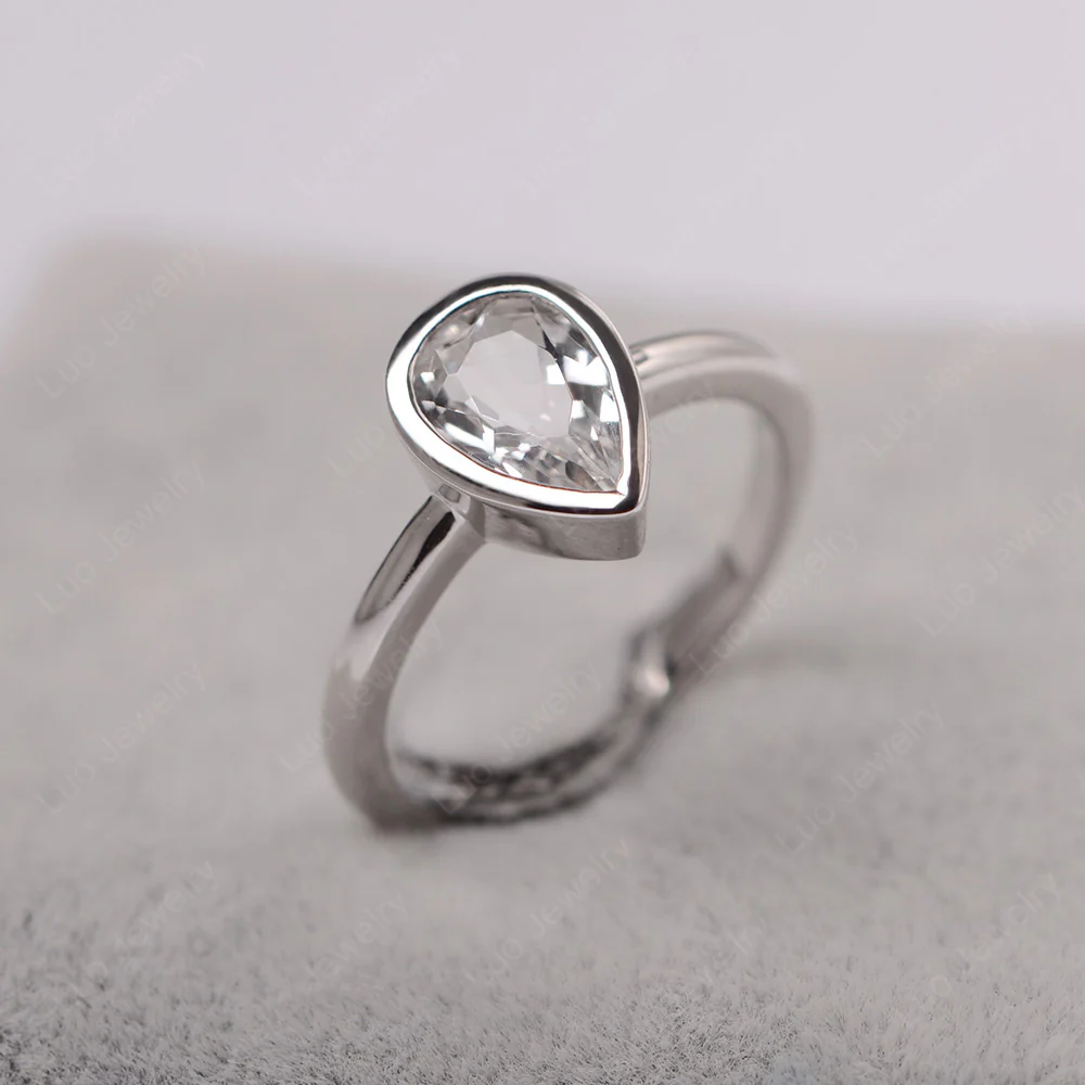 Pear Shaped White Topaz Bezel Set Ring - Image 2