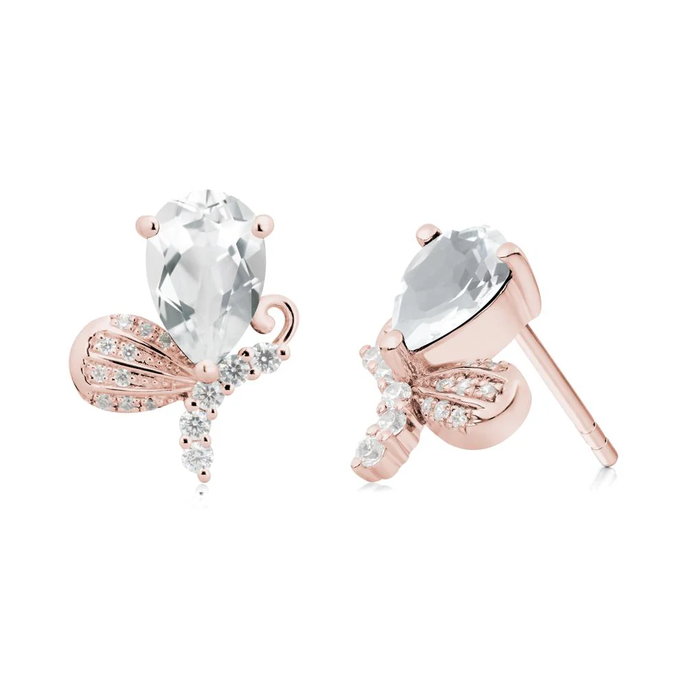 Pear Shaped White Topaz Butterfly Stud Earrings - Image 3