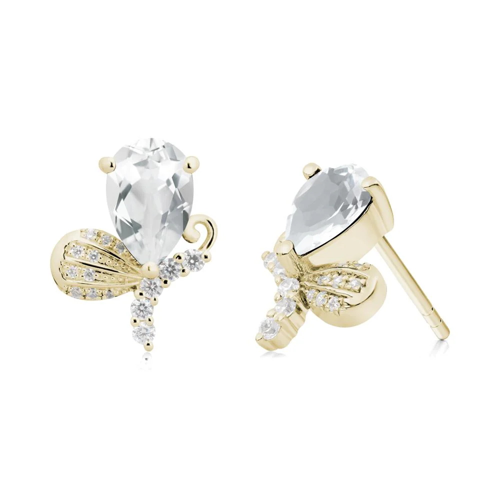 Pear Shaped White Topaz Butterfly Stud Earrings - Image 6