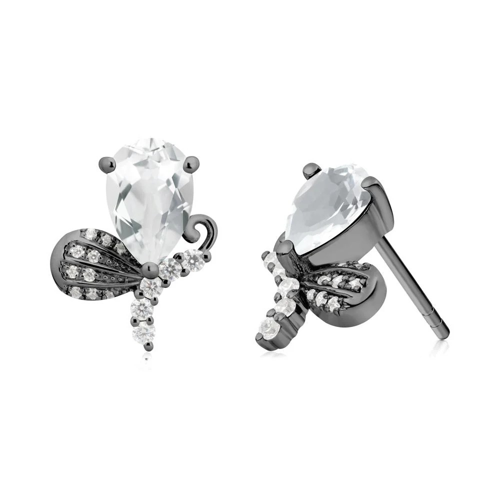 Pear Shaped White Topaz Butterfly Stud Earrings - Image 8