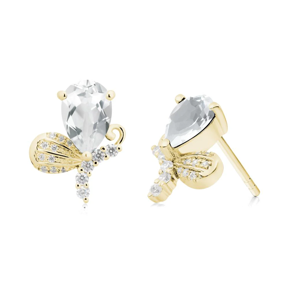 Pear Shaped White Topaz Butterfly Stud Earrings - Image 9