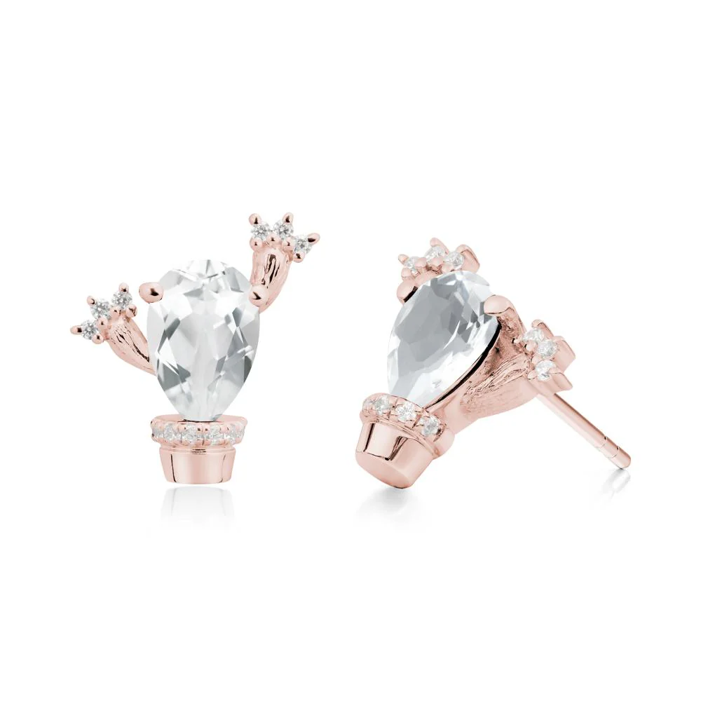 Pear Shaped White Topaz Cactus Stud Earrings - Image 3