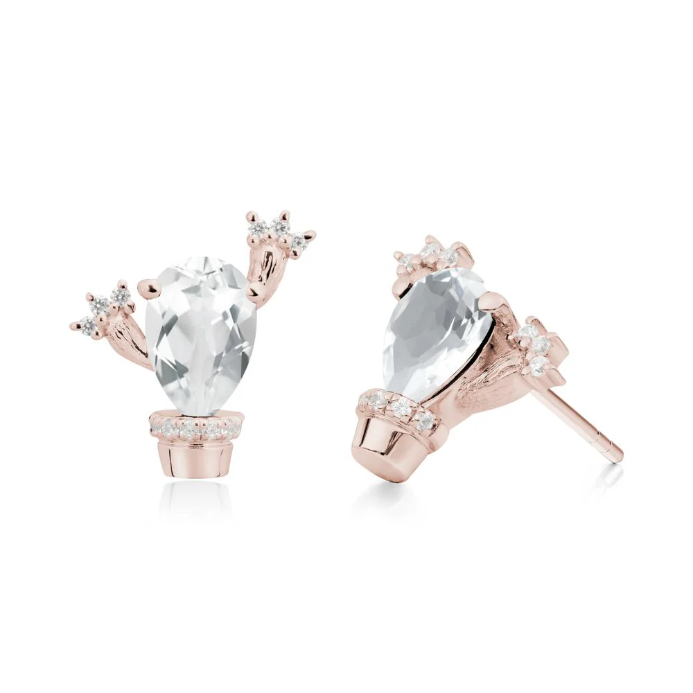 Pear Shaped White Topaz Cactus Stud Earrings - Image 6